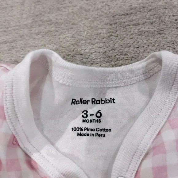 Roller Rabbit Infant Hathi Pink Gingham Footie Pajamas 3-6 Months - Picture 2 of 4